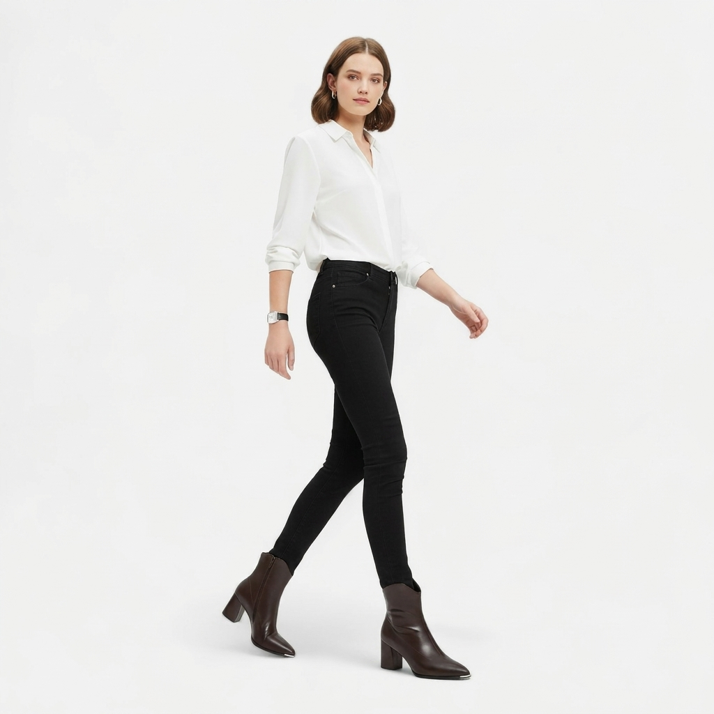 Botas de Tobillo de Cuero para Mujer con Tacón Cuadrado y Punta Afilada