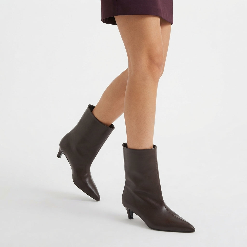 Botines de Cuero con Tacón de Gatito para Mujer