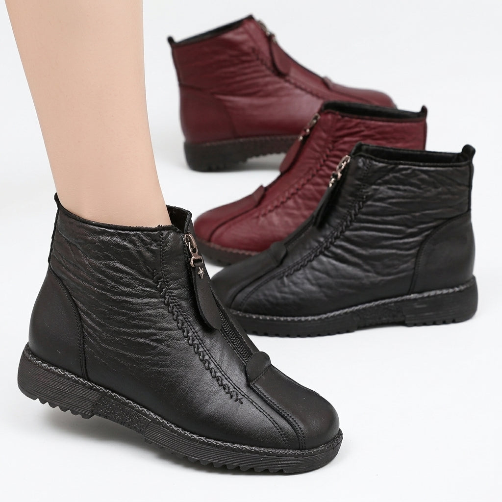 Botas de Tobillo de Cuero Forradas de Forro Polar para Mujeres