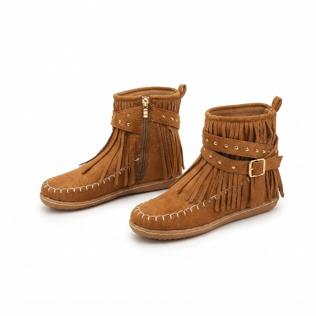 Botas de Tobillo de Ante con Flecos Encantadoras para Mujeres