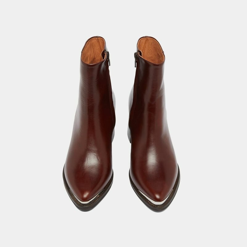 Botas de Tacón Bloque de Cuero de Vaca Burgundy para Mujer