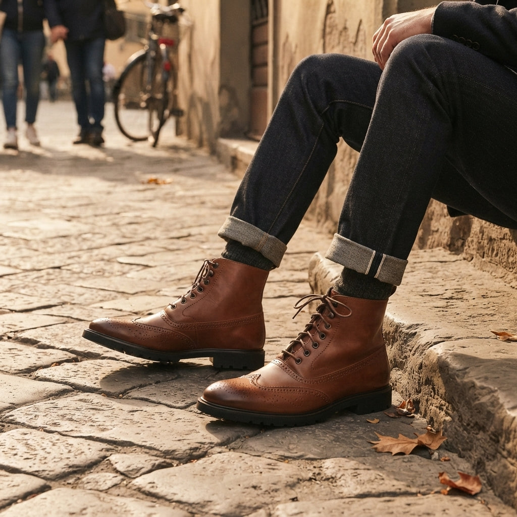 Botas de Cuero Brogue para Hombre