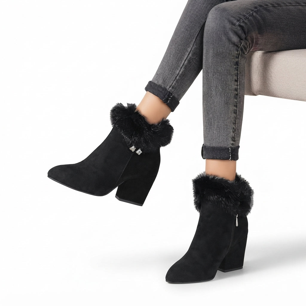 Botas de Tobillo Elegantes para Mujer con Ribete de Piel Sintética