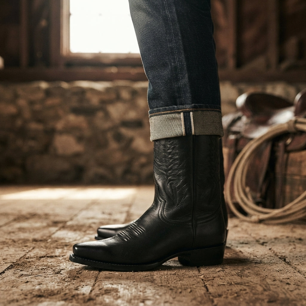 Botas de Cowboy de Cuero con Tacón para Hombre