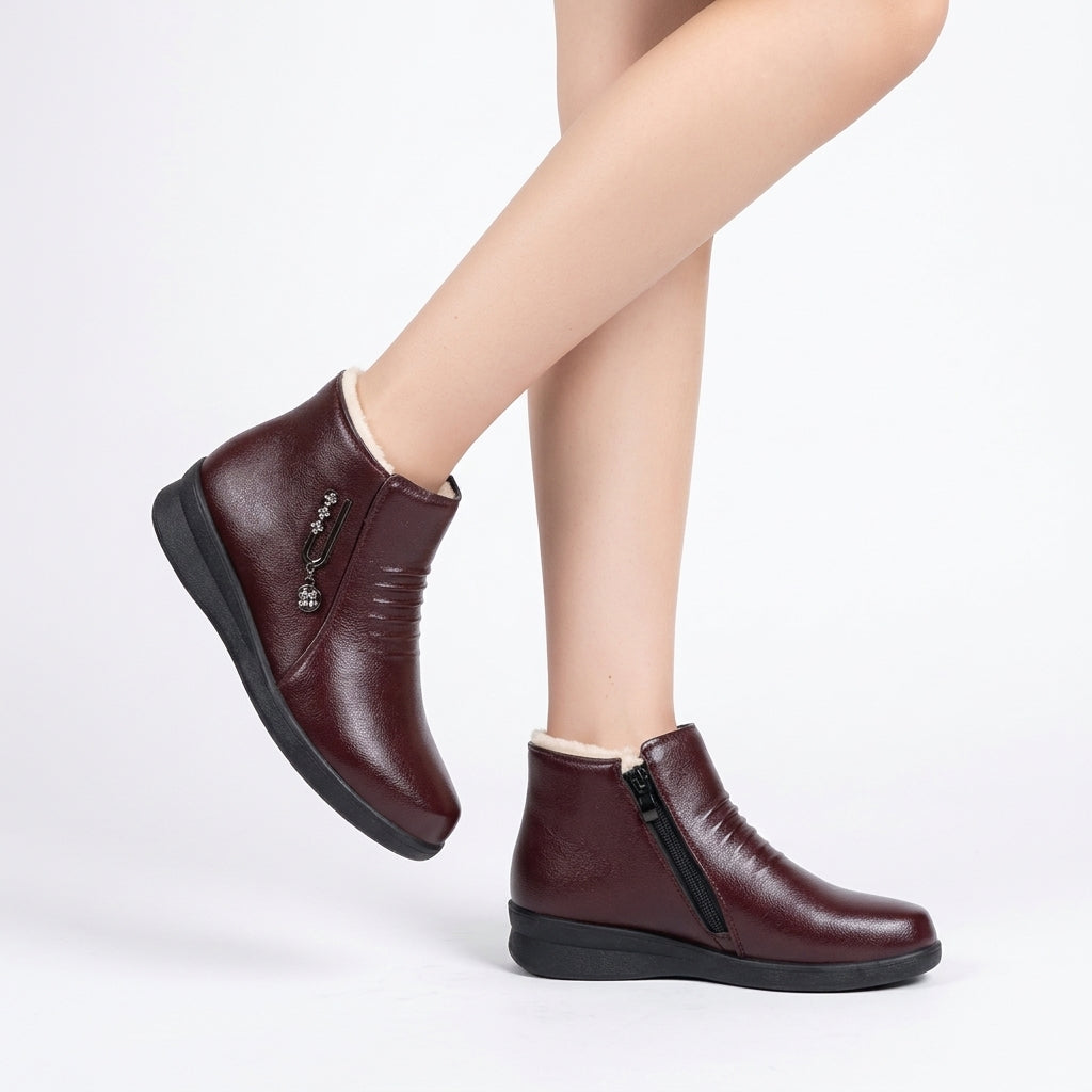 Botas de Tobillo con Forro de Shearling y Cierre Lateral