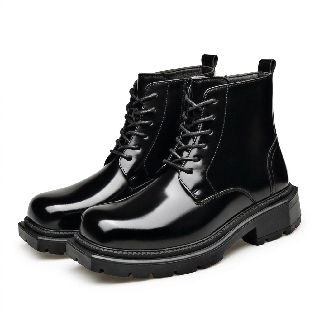 Botas de combate de cuero para hombre, tobilleras