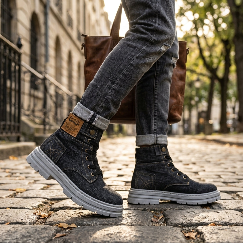 Botas de Combate de Denim para Hombre