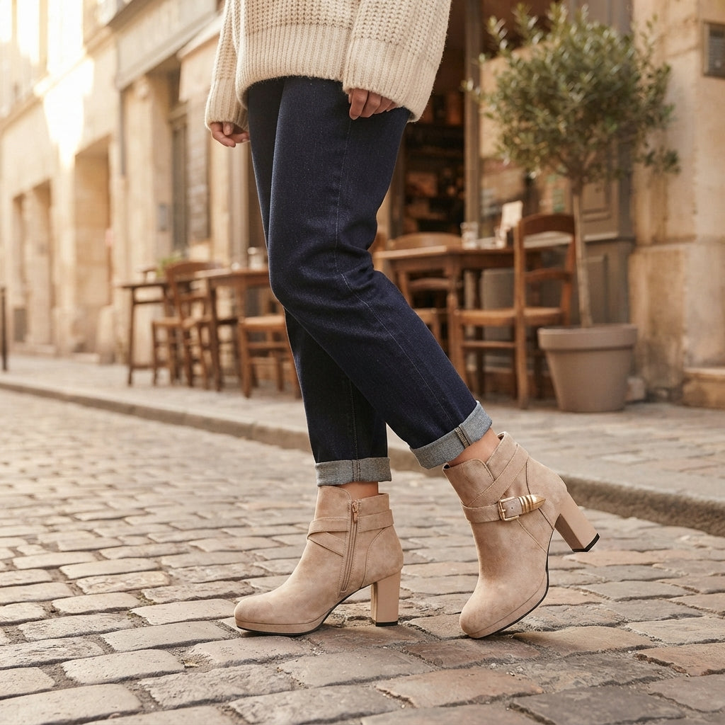 Botas de Tobillo Elegantes de Ante con Tacón para Mujer