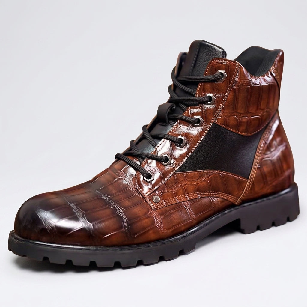 Botas de Cuero con Relieve de Cocodrilo para Hombre