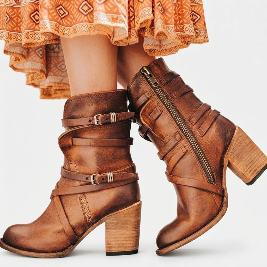 Botas Biker Retro con Tacón Cómodas para Mujer