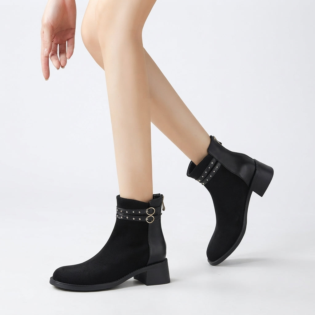 Botas de Tobillo de Suede con Tacón para Mujeres
