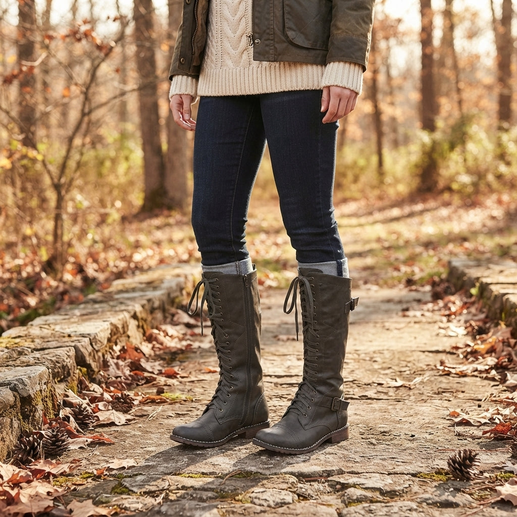 Botas Planas de Cuero Alto para Mujer