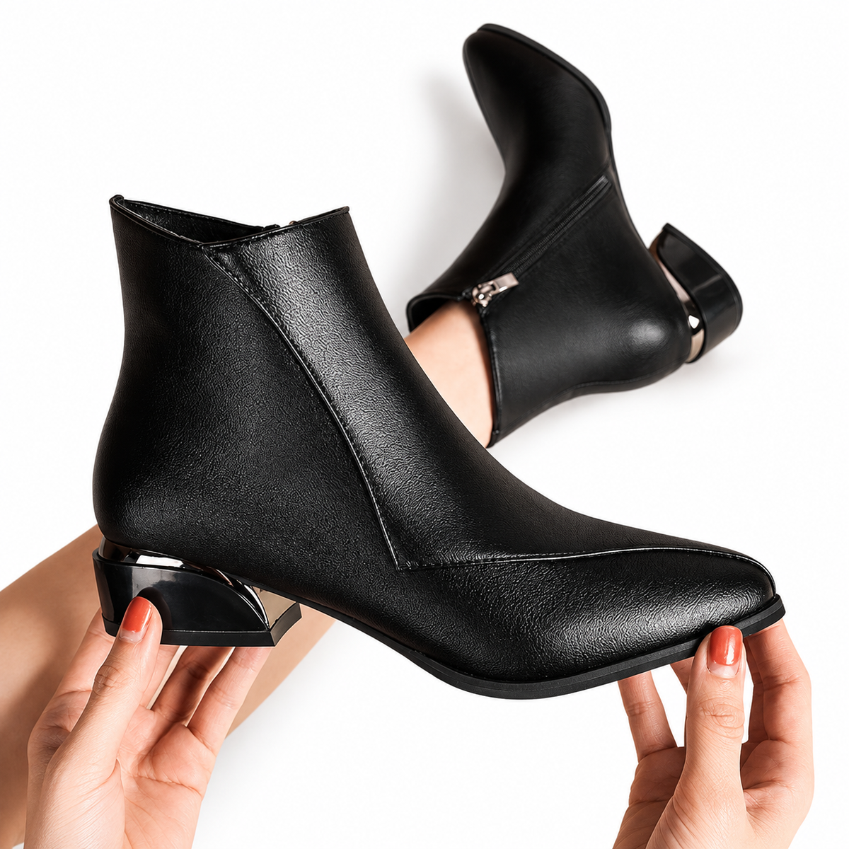 Botas de Tobillo con Tacón y Punta Afunada para Mujeres