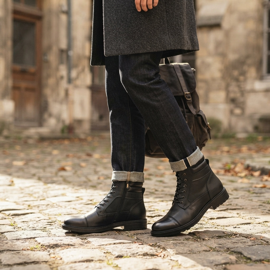 Botas de Combate de Cuero Casual para Hombre