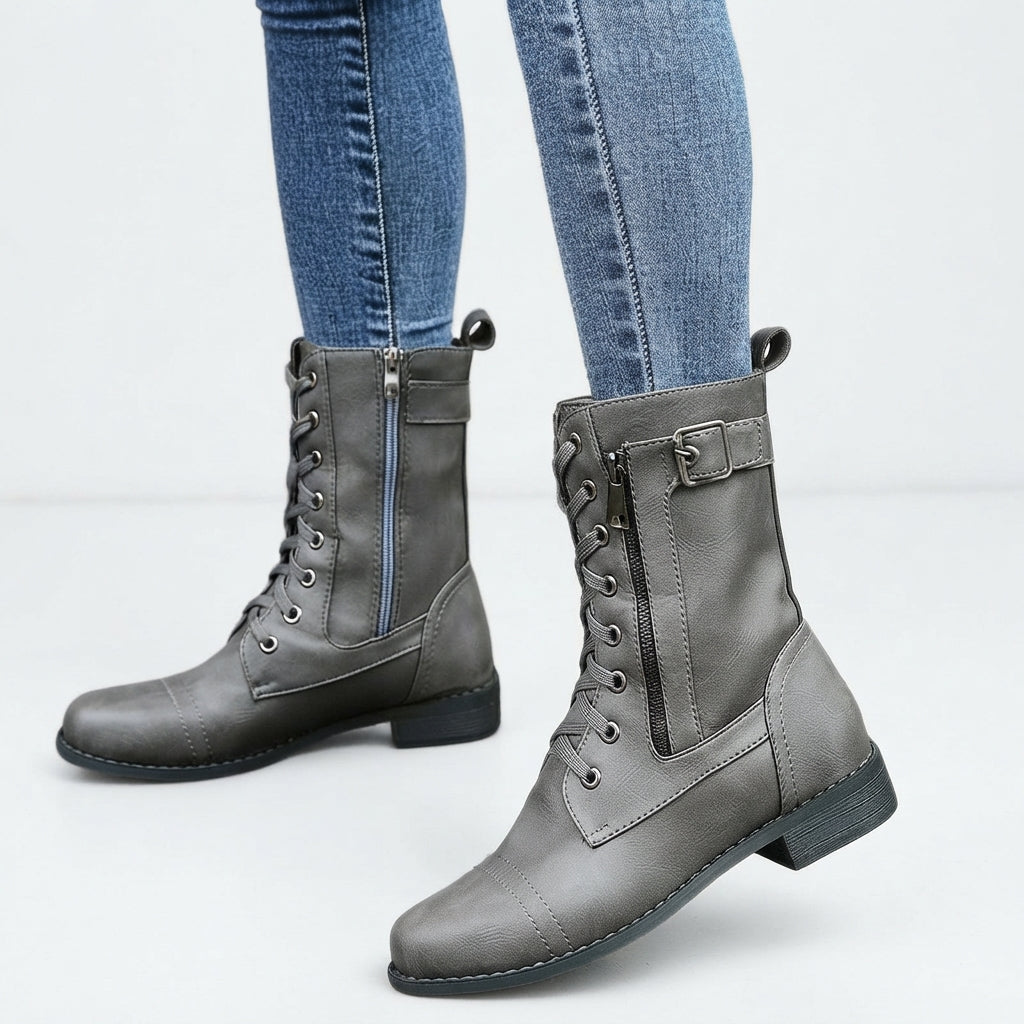 Botas de combate de mujer con cordones y cremallera lateral