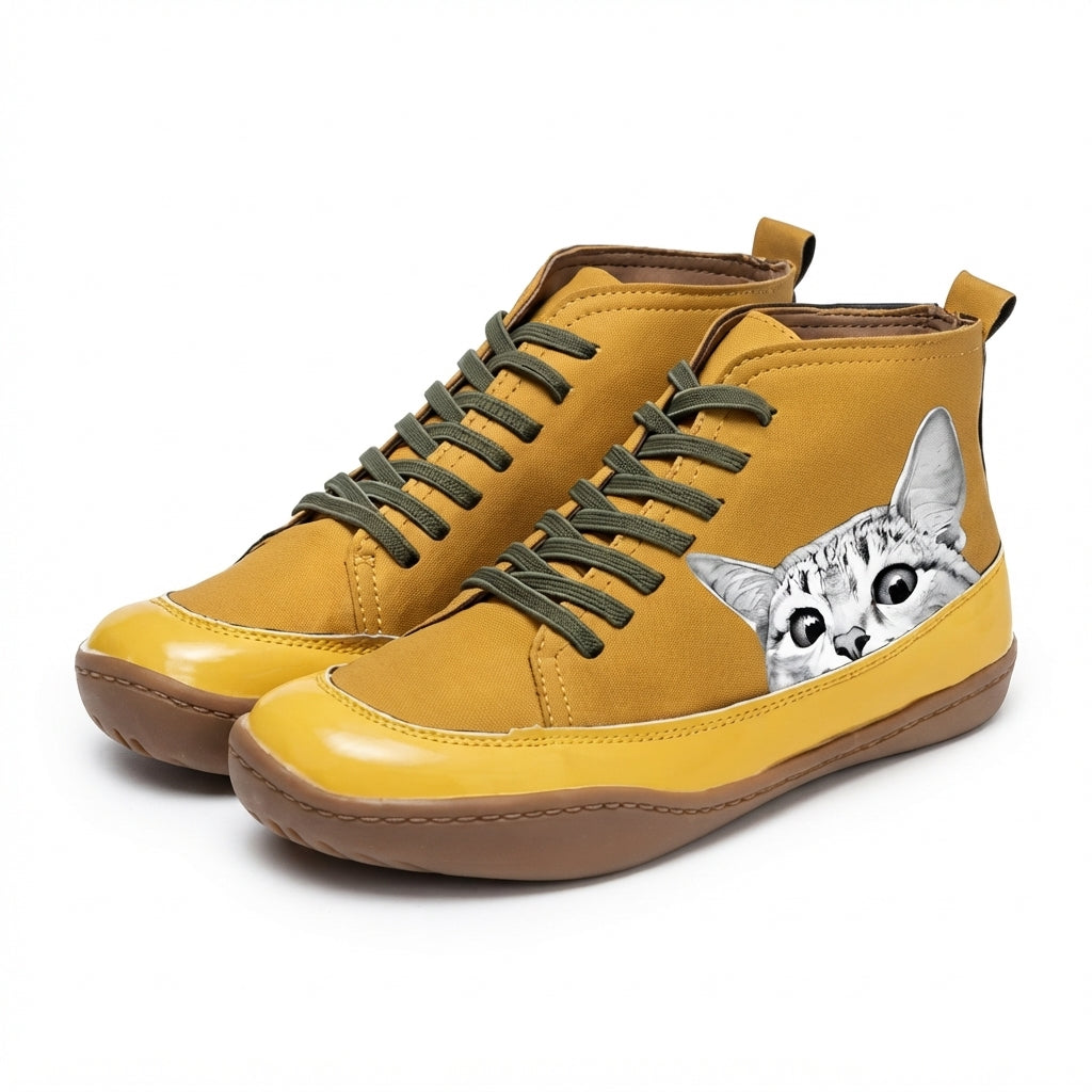 Botas de Tobillo Acogedoras para Mujeres con Estampado de Gato