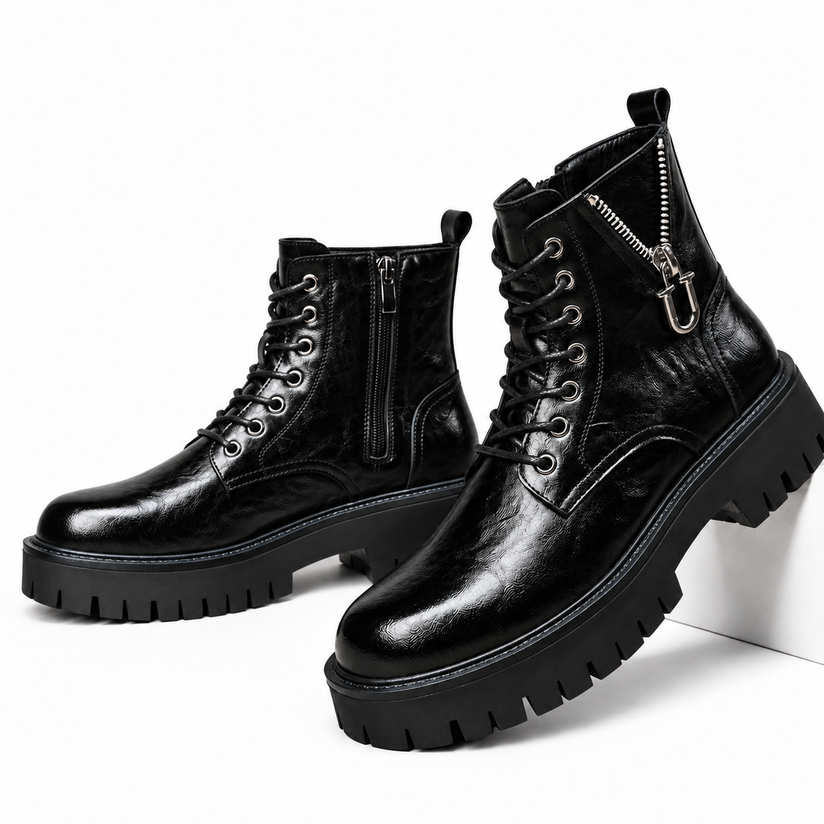 Botas de Combate de Cuero Rústico para Hombre