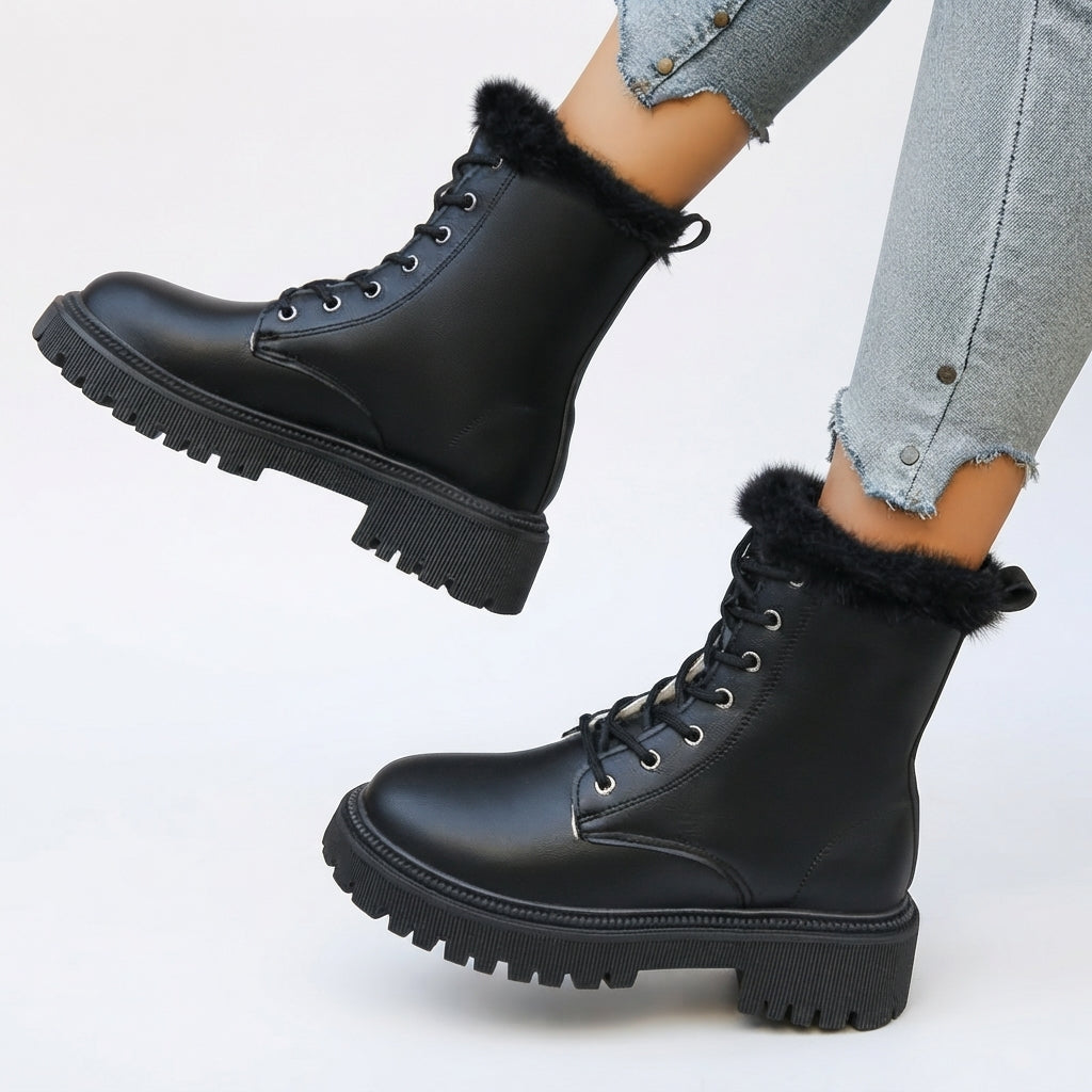 Botas de combate forradas con cordones para mujer