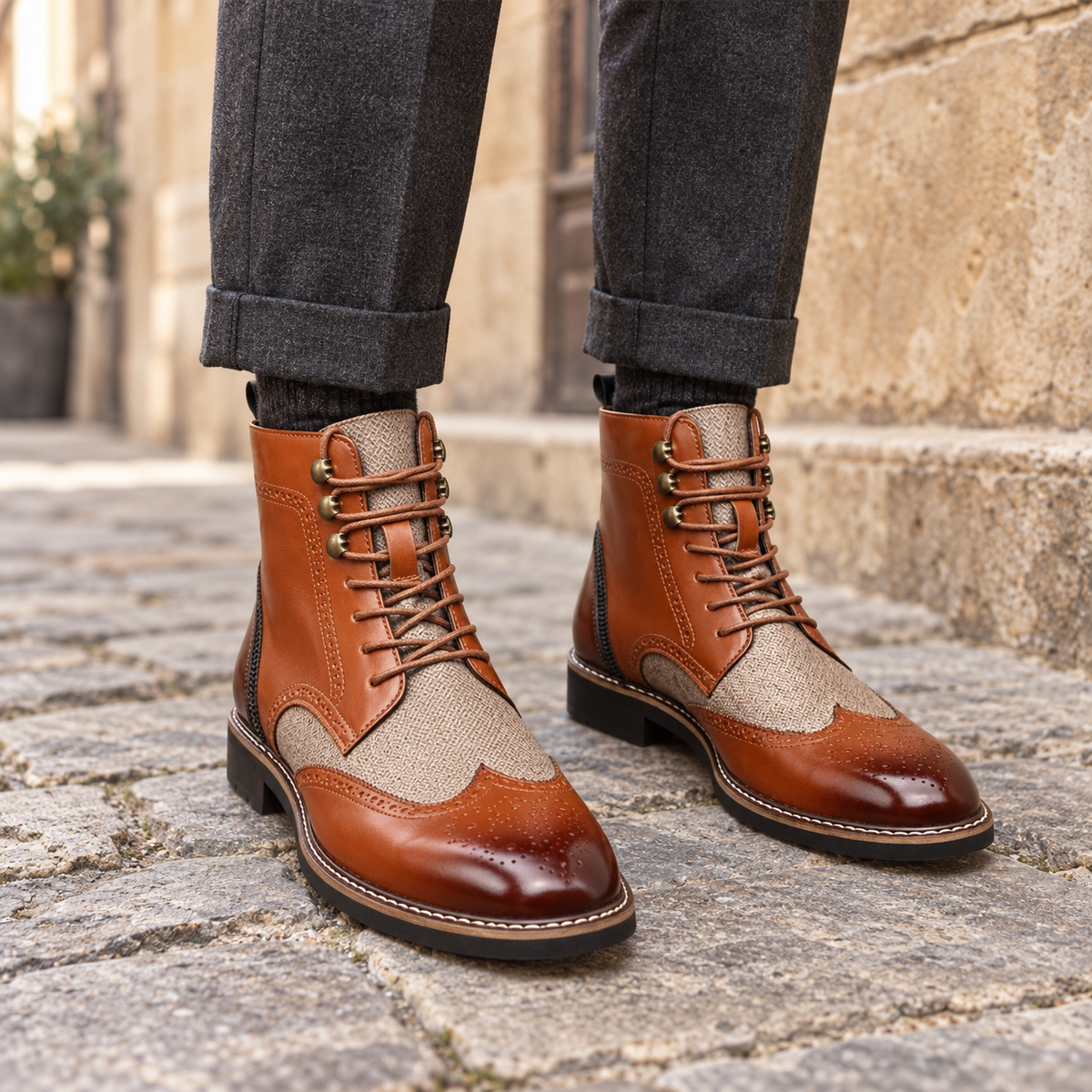 Botas de Cuero Brogue para Hombre
