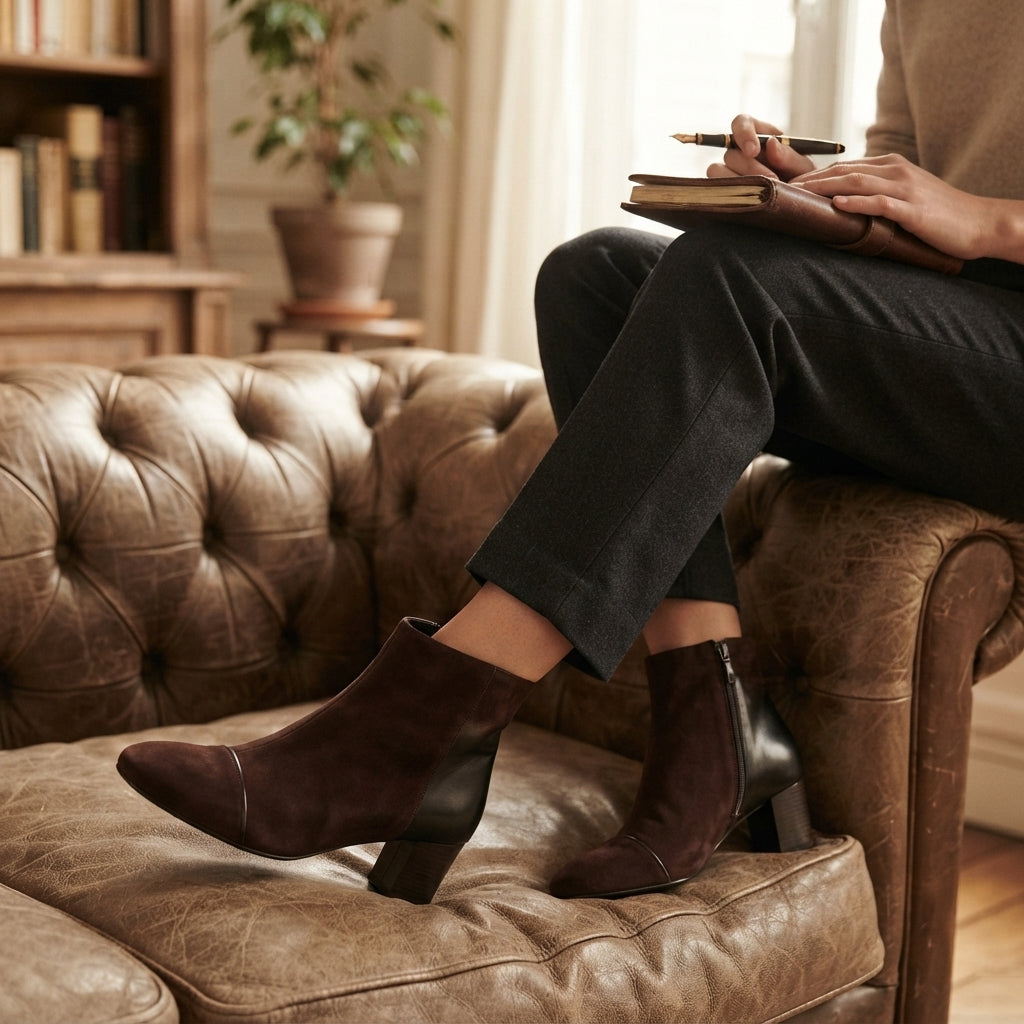 Botas de Tobillo de Ante con Tacón para Mujer, Comodidad Todo el Día