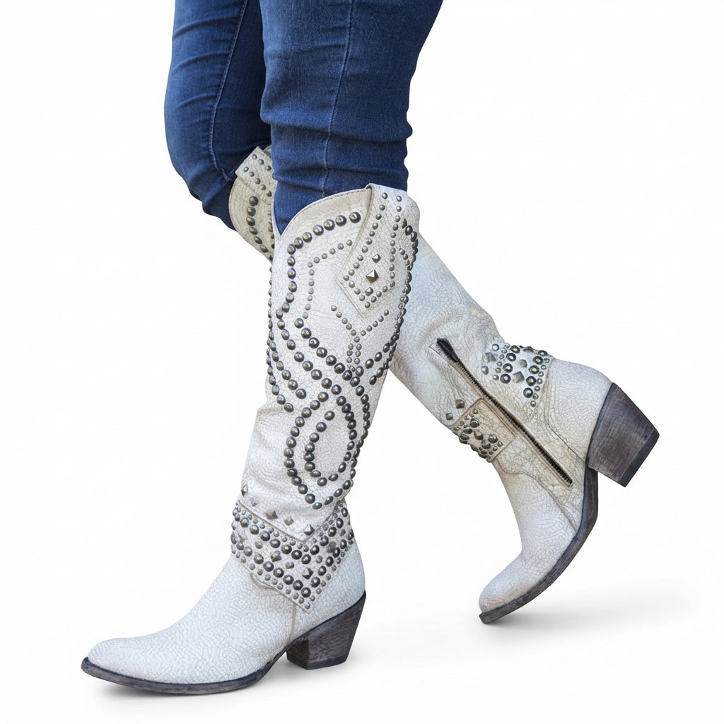 Botas de Cuero Cowboy de Cuello Alto para Mujeres