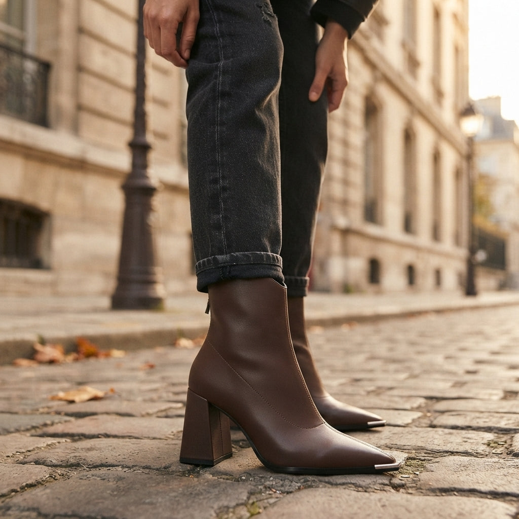 Botines de tacón con punta afilada para mujer