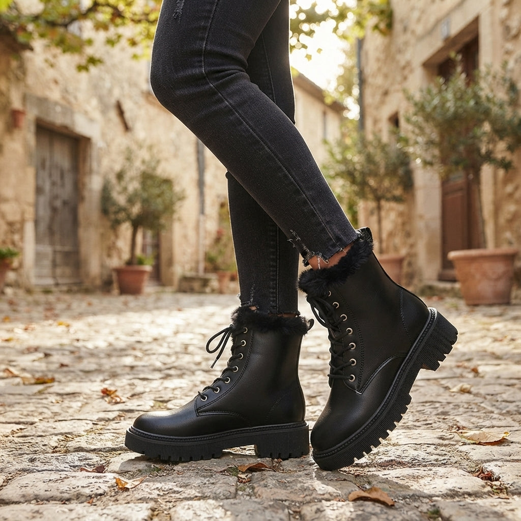 Botas de combate forradas con cordones para mujer
