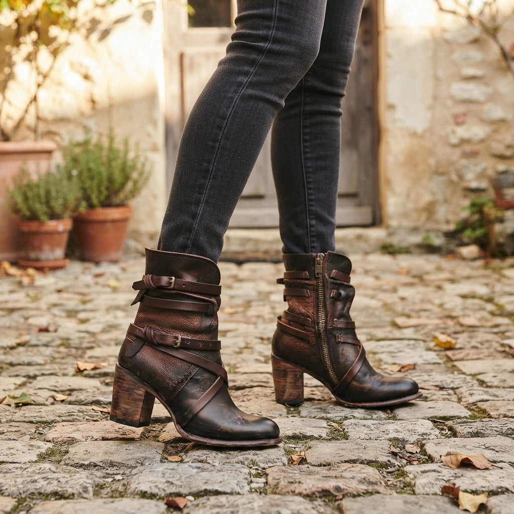 Botas Biker Retro con Tacón Cómodas para Mujer
