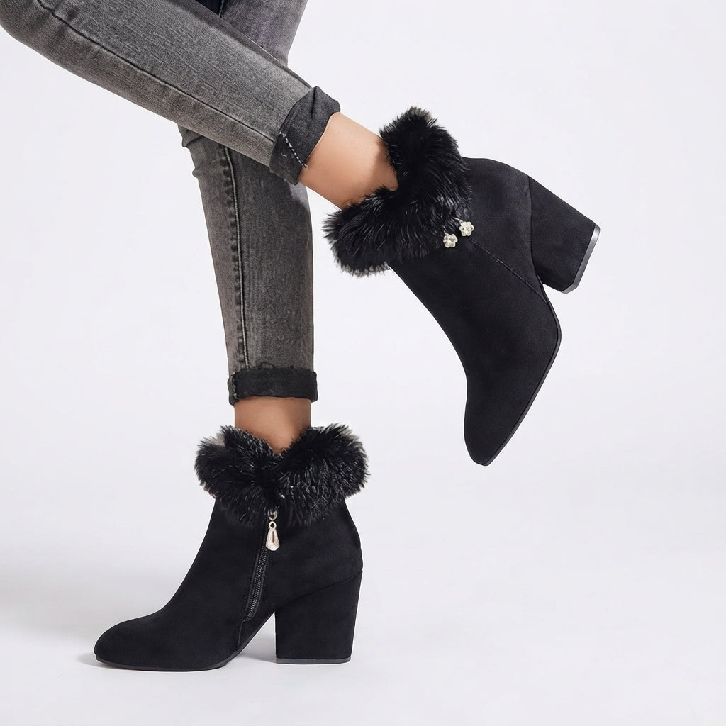 Botas de Tobillo Elegantes para Mujer con Ribete de Piel Sintética