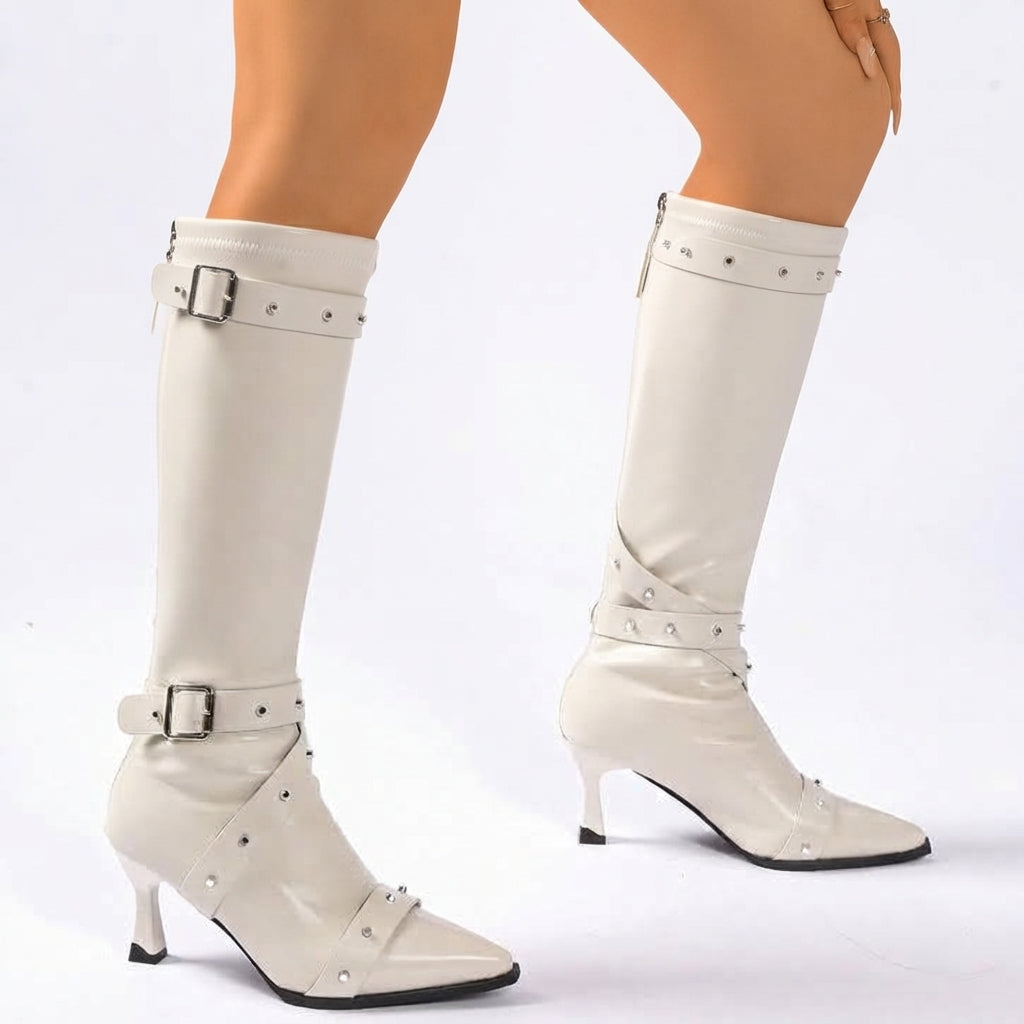 Botas de Tacón Alto de Cuero Alto para Mujeres