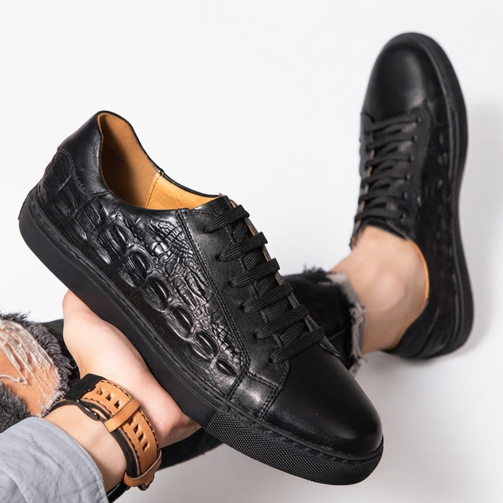 Zapatillas de Cuero con Relieve de Cocodrilo para Hombre