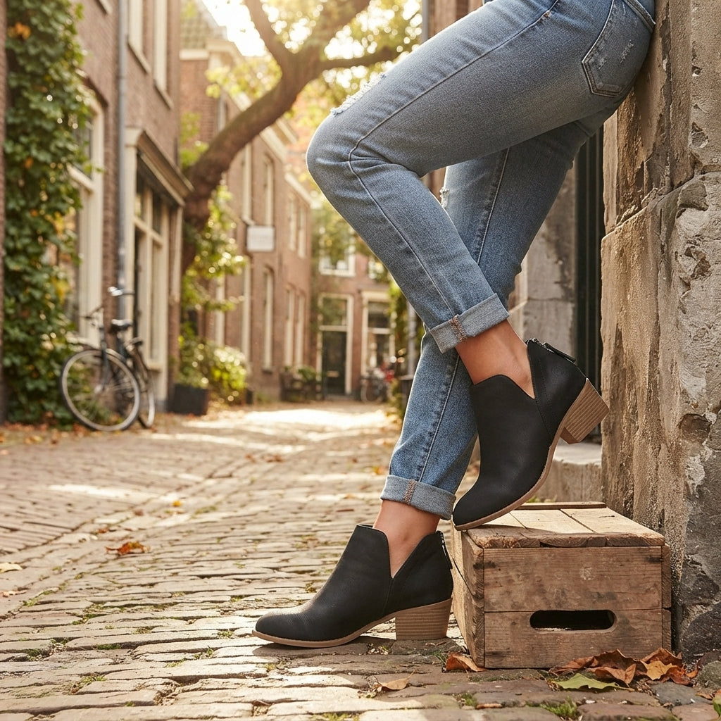 Botas de Tobillo con Tacón Cómodo y Punta Afiliada para Mujer