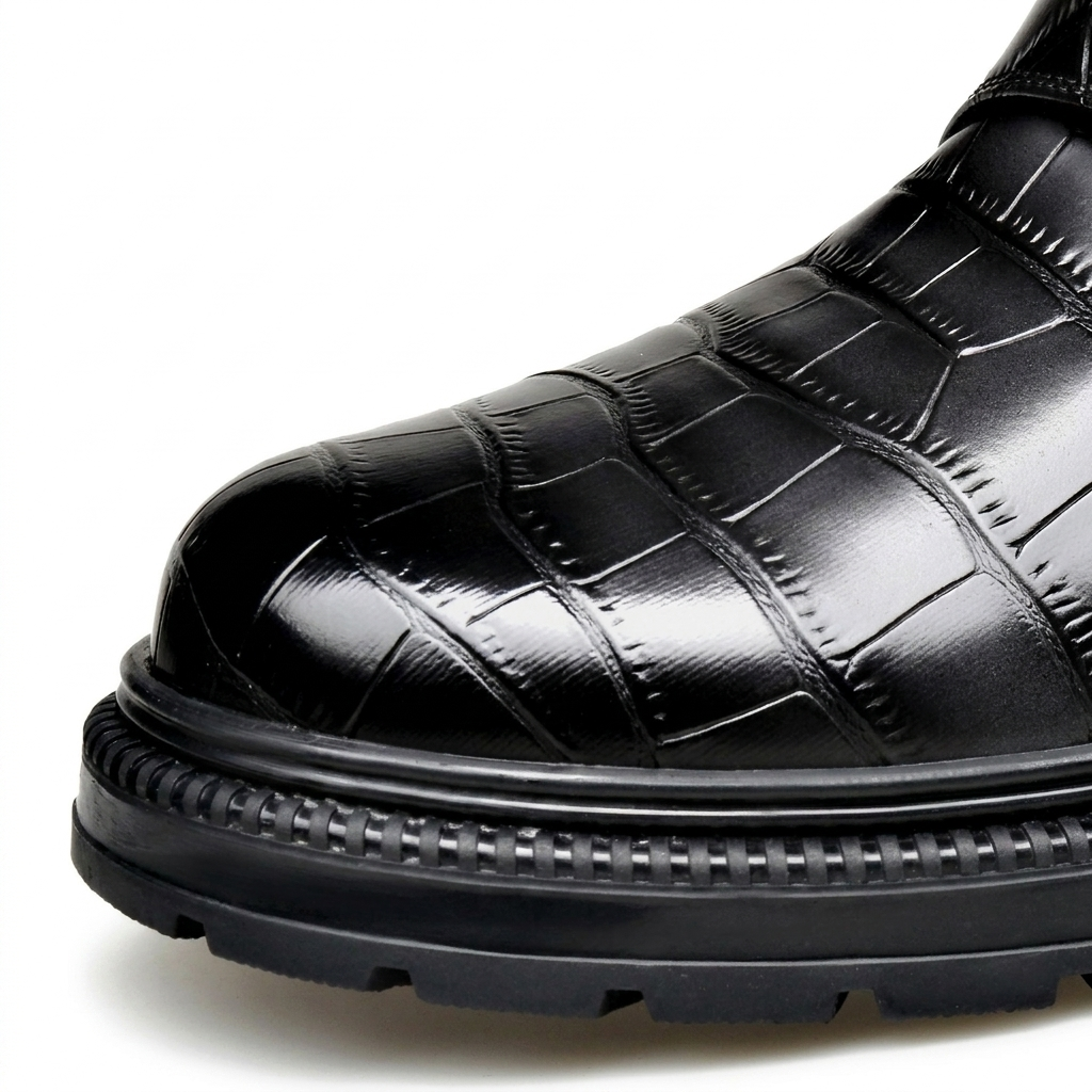 Botas de Tobillo de Cuero con Relieve de Cocodrilo para Hombre