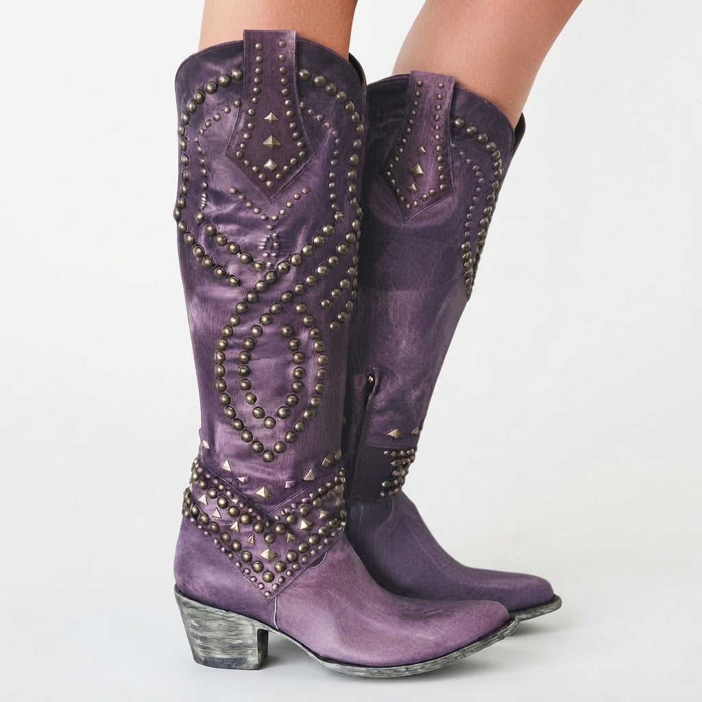 Botas de Cuero Cowboy de Cuello Alto para Mujeres