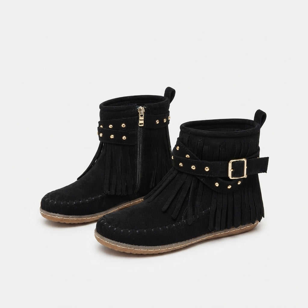 Botas de Tobillo de Ante con Flecos Encantadoras para Mujeres