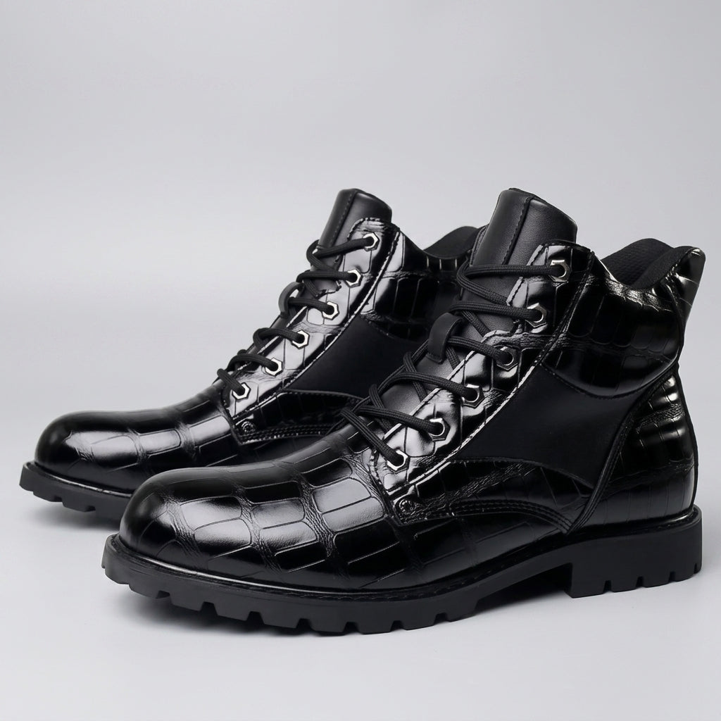 Botas de Cuero con Relieve de Cocodrilo para Hombre