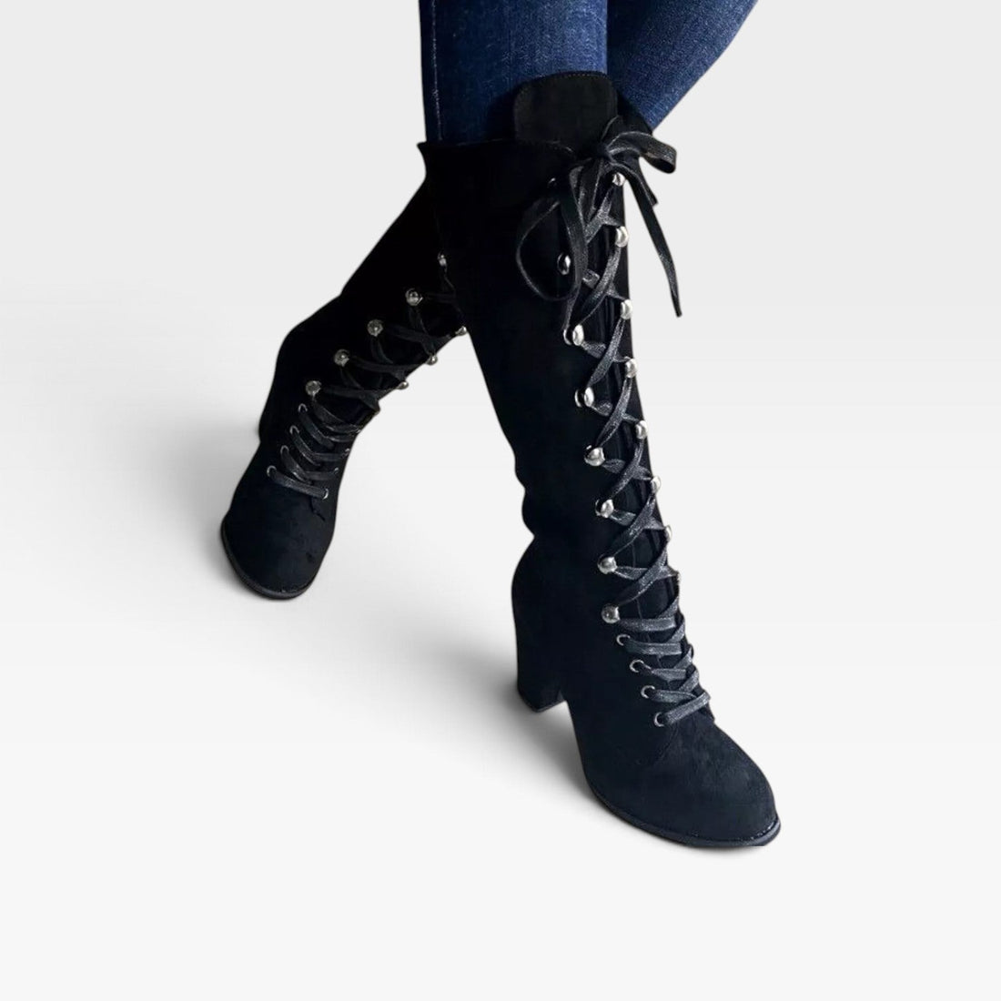 Botas de tacón cuadrado con cordones para mujer