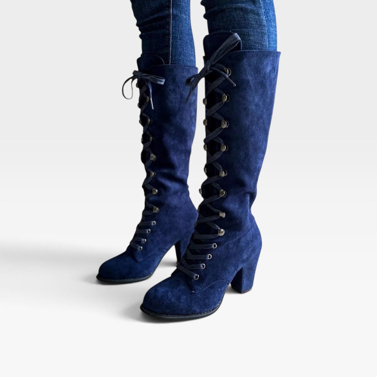Botas de tacón cuadrado con cordones para mujer