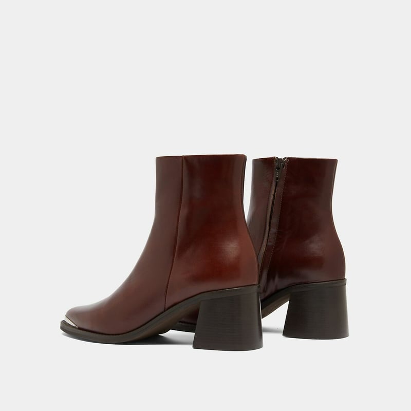 Botas de Tacón Bloque de Cuero de Vaca Burgundy para Mujer