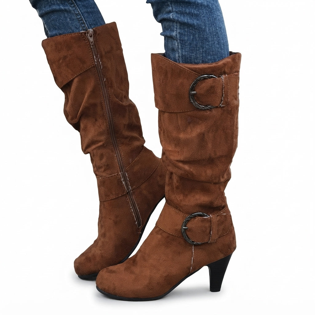 Botas de tacón alto caídas hasta la rodilla para mujer