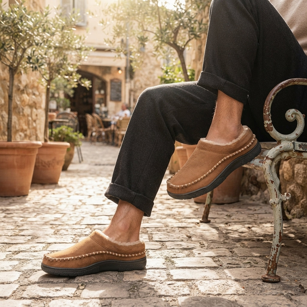 Zapatillas de Casa de Suede Ortopédicas para Hombre de Ajuste Ancho
