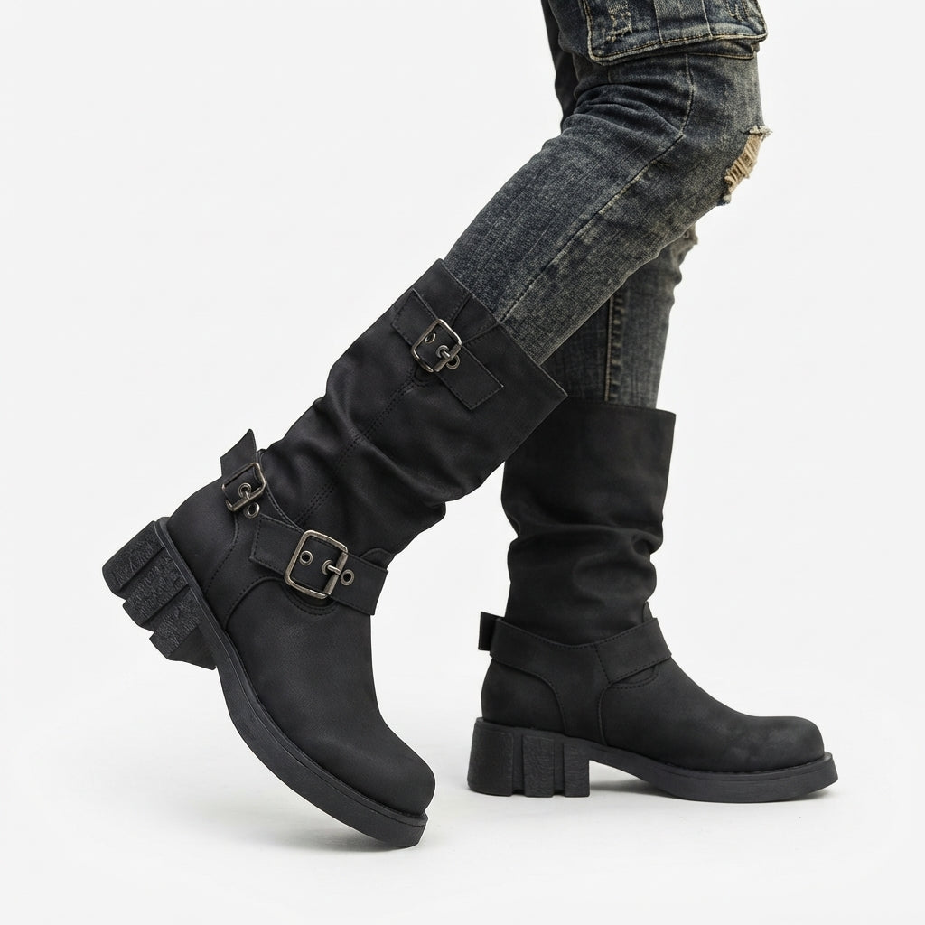 Botas de Motociclista de Tacón Relajadas para Mujeres