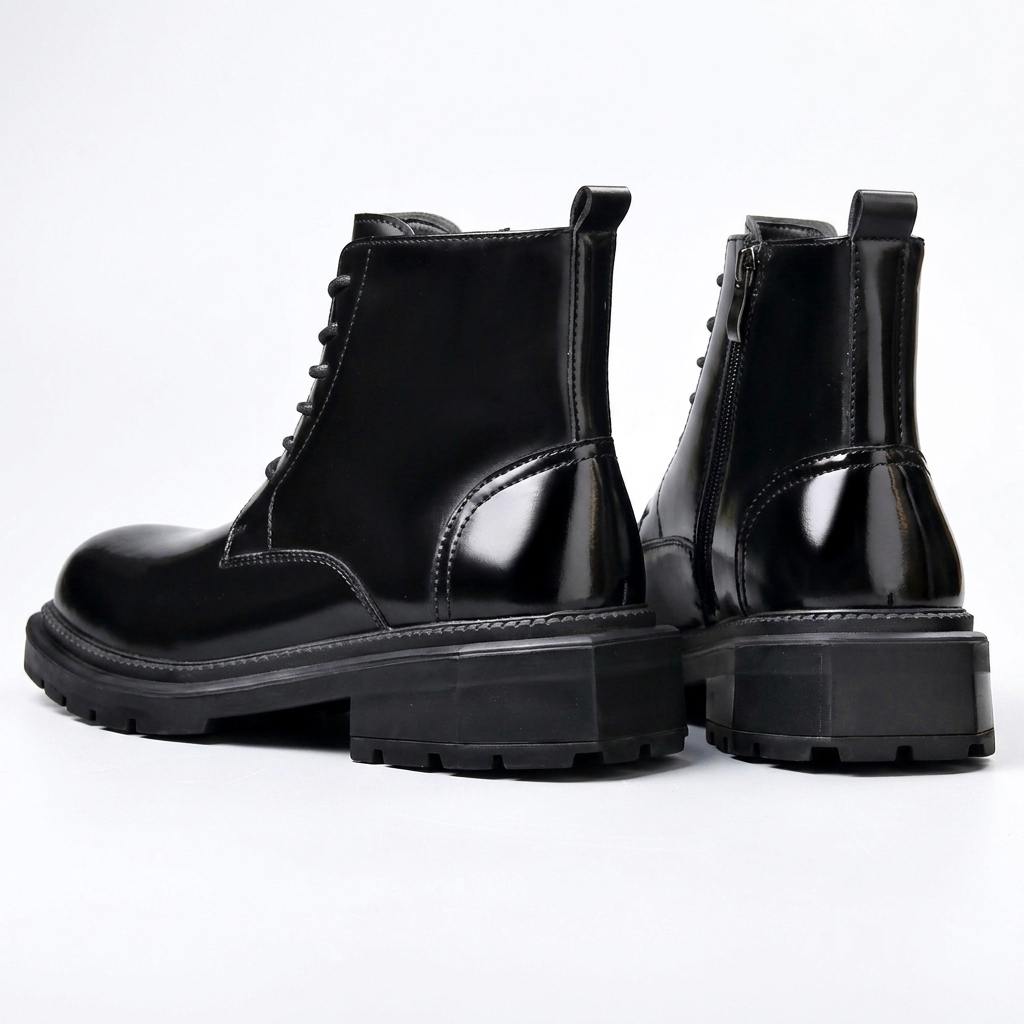 Botas de combate de cuero para hombre, tobilleras