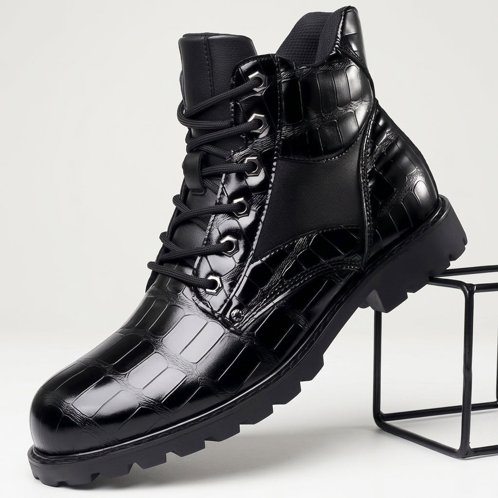Botas de Cuero con Relieve de Cocodrilo para Hombre