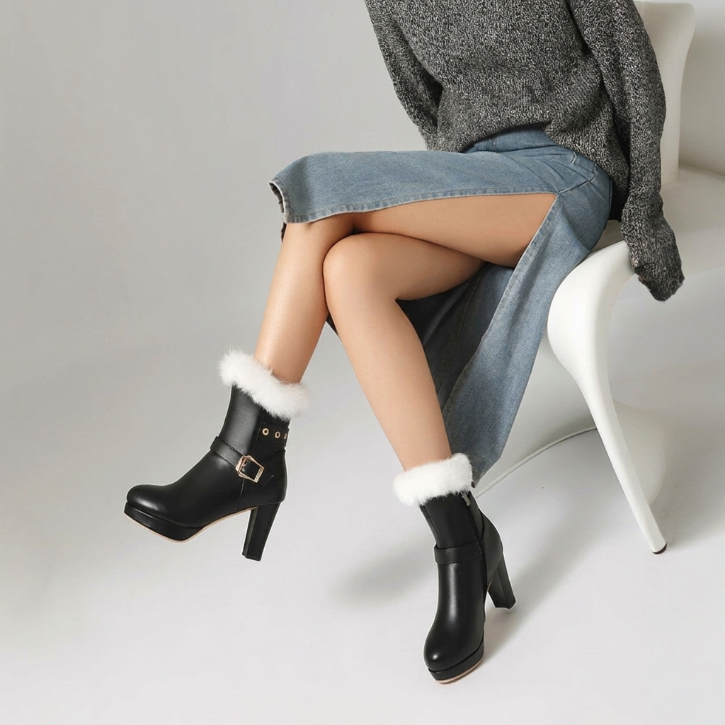 Botines de tacón alto con plataforma para mujer