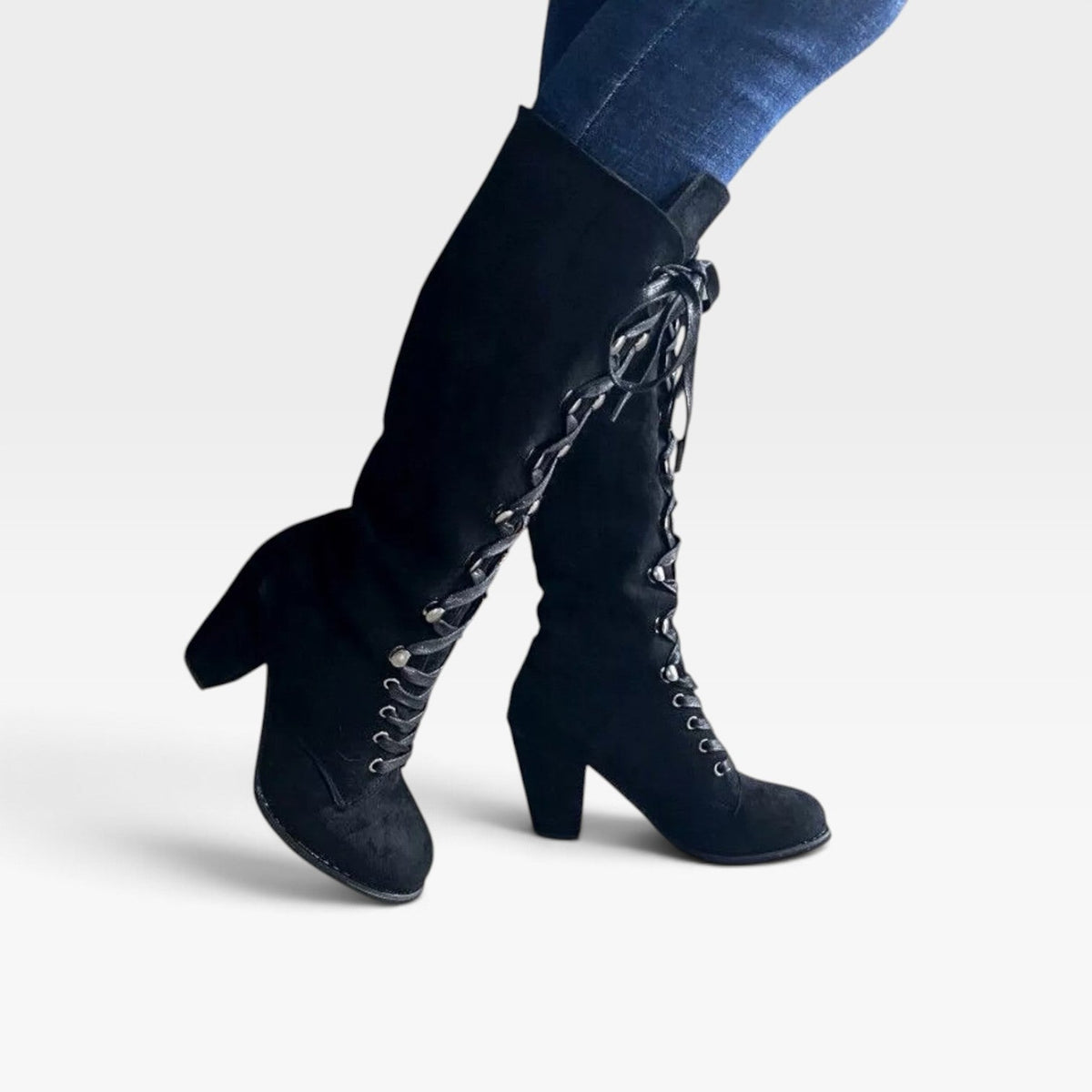Botas de tacón cuadrado con cordones para mujer