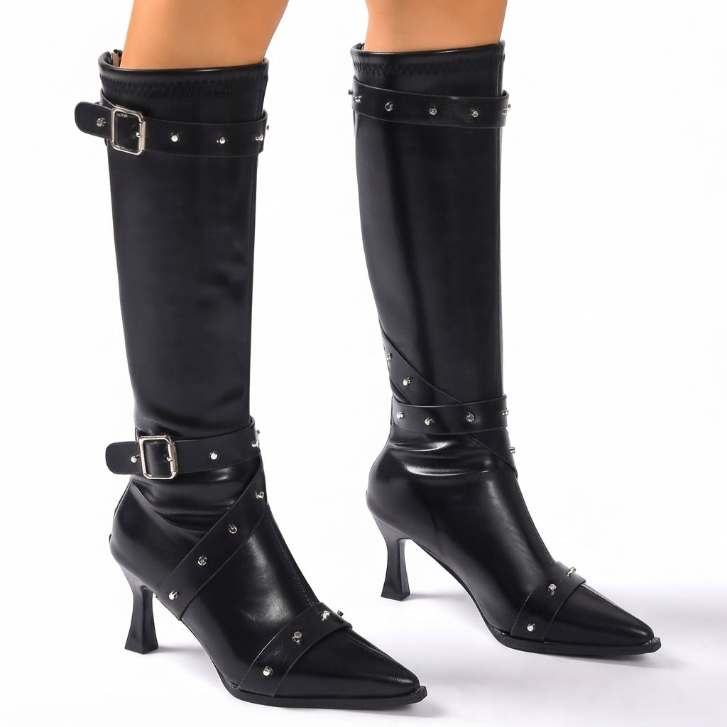 Botas de Tacón Alto de Cuero Alto para Mujeres