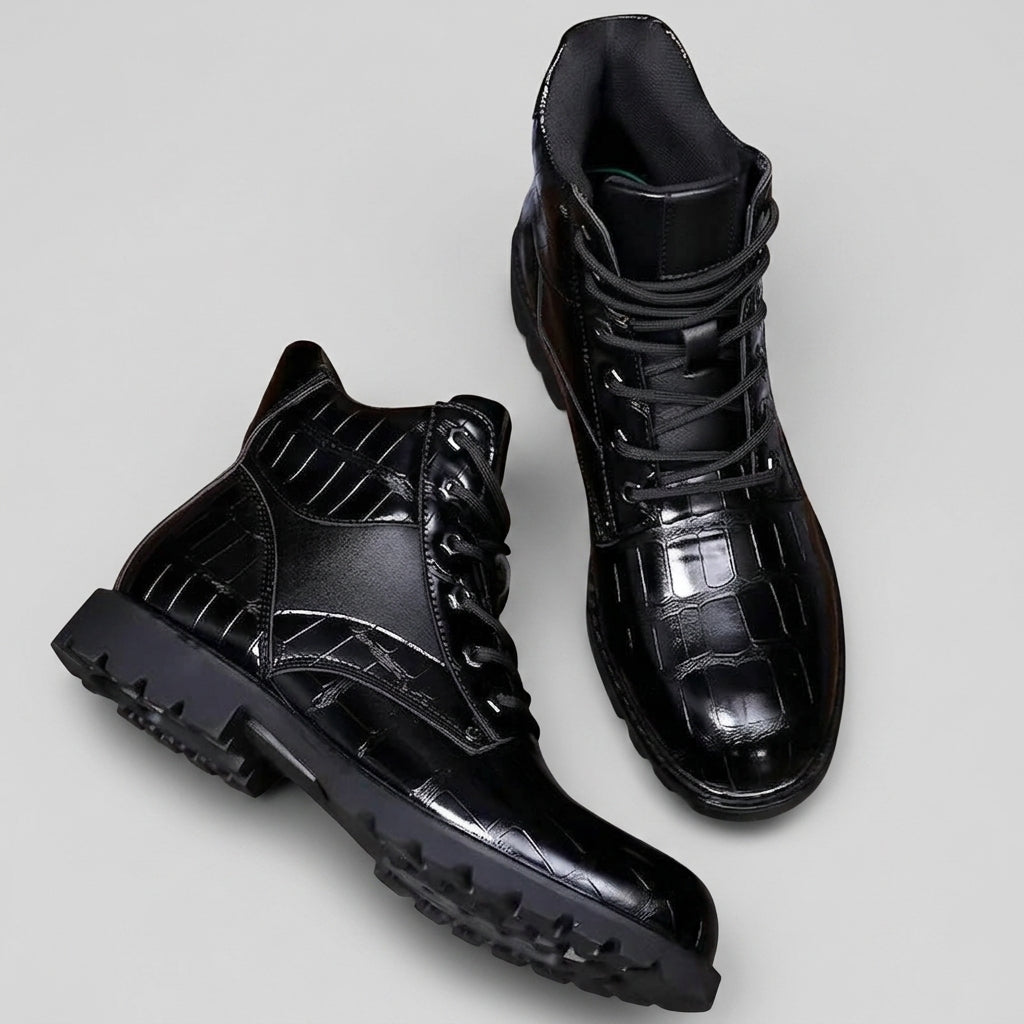 Botas de Cuero con Relieve de Cocodrilo para Hombre