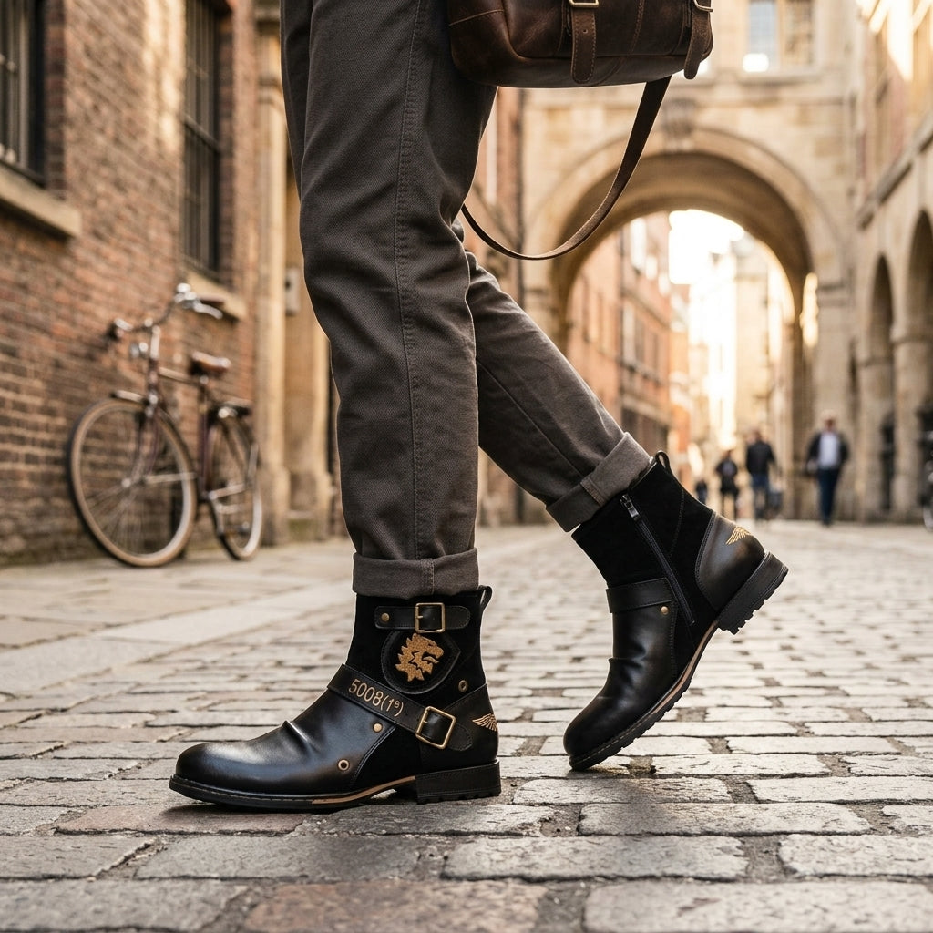 Botas de Cuero de Motociclista para Hombre
