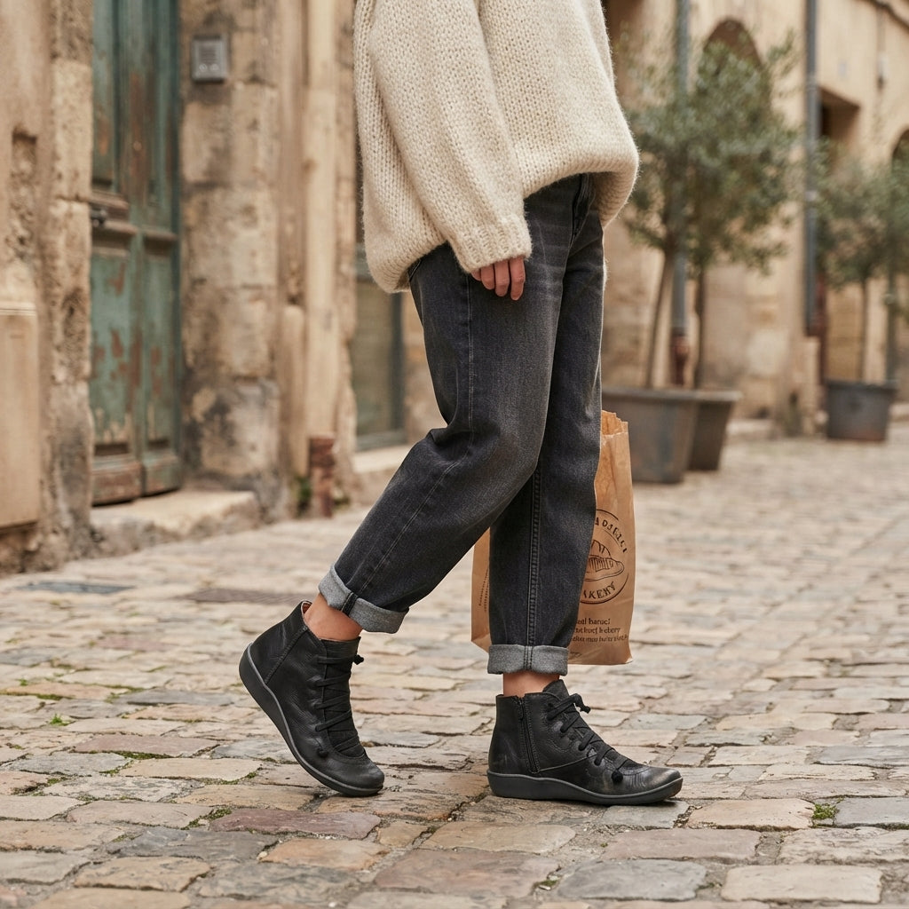 Botas de Cuero con Cordones para Mujeres, Cómodas